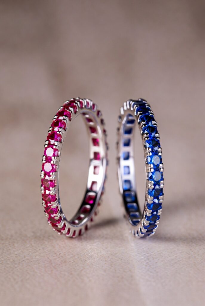 Ruby and Sapphire eternity rings