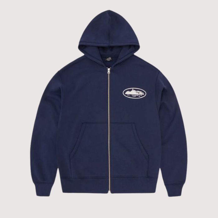 Island Puff Print Zip Hoodie Navy