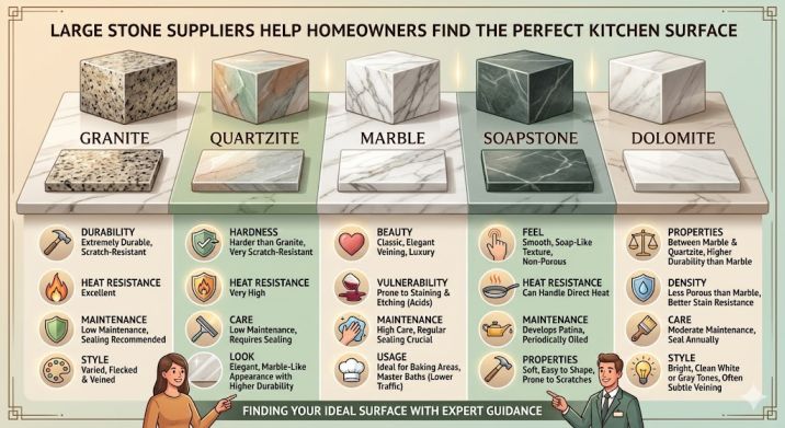 Large Stone Suppliers Help Homeowners Find the Perfect Kitchen Surface